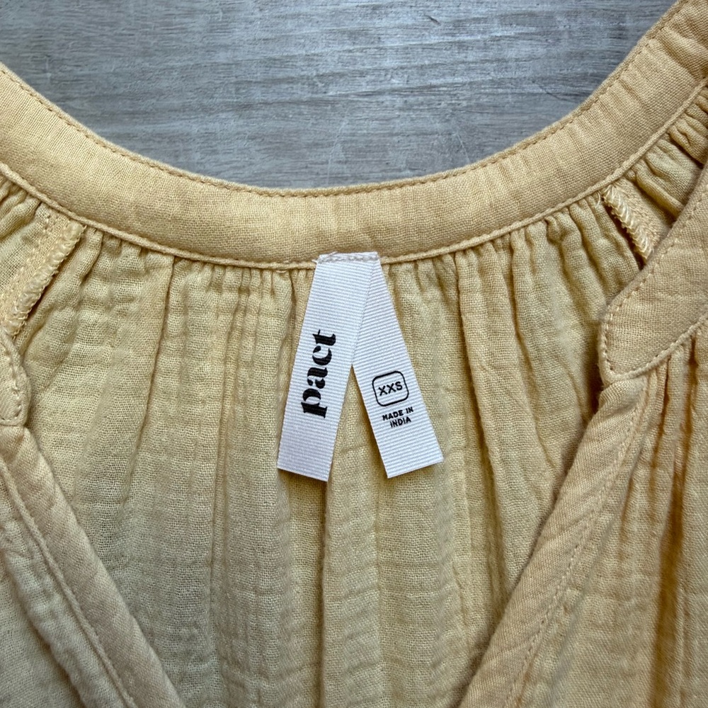 Pact Coastal Gauze Organic Cotton Breezy Back Tie Short Sleeves Yellow Dress XXS - Picture 4 of 12